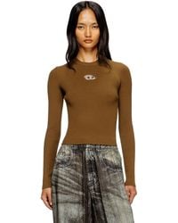 DIESEL - Rib-Knit Viscose-Blend Top With Oval D - Lyst