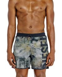 DIESEL - Swim Shorts With Distressed Print And Maxi Logo - Lyst
