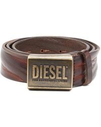 DIESEL - Leather Belt 4 Cm With Logo Plaque - Lyst