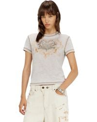 DIESEL - Jersey T-Shirt With Rhinestones And Burnout Effect - Lyst