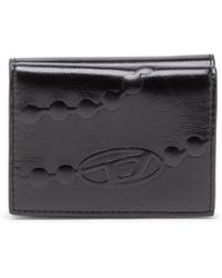 DIESEL - Leather Tri-Fold Wallet With Embossed Chain Motif - Lyst