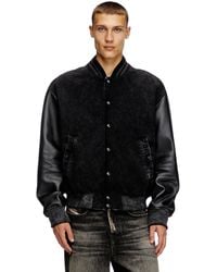 DIESEL - Denim And Leather Bomber Jacket - Lyst