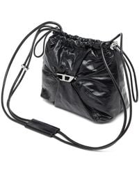 DIESEL - Scrunch-d-bucket Bag In Shiny Wrinkled Leather - Lyst