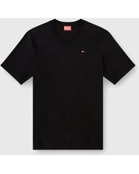 DIESEL - V-Neck T-Shirt With Micro Logo Embroidery - Lyst