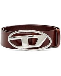 DIESEL - 3.9Cm Leather Belt With Shiny Oval D Logo Buckle - Lyst