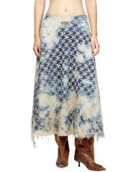 DIESEL - Midi-Rock Aus Jeansgewebe Mit Hahnentritt-Muster - Lyst