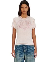 DIESEL - Jersey T-Shirt With Rhinestones And Burnout Effect - Lyst
