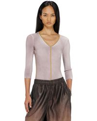 DIESEL - Pull En Maille À Col V Côtelé Avec Bandes Contrastantes - Lyst