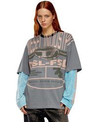 DIESEL - T-shirt superposé avec Oval D en strass - Lyst