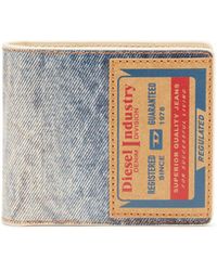 DIESEL - Leather Bi-fold Wallet With Denim Print - Lyst