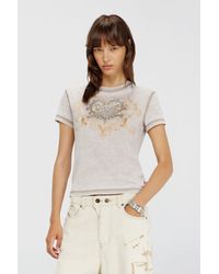 DIESEL - Jersey T-Shirt With Rhinestones And Burnout Effect - Lyst