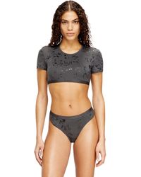DIESEL - Cropped T-Shirt With Metallic Effect - Lyst