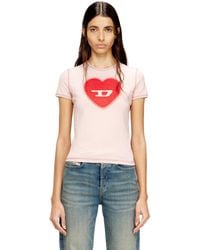 DIESEL - Slim T-Shirt With Heart Print And Studs - Lyst