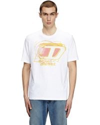 DIESEL - T-shirt en coton flammé avec logo floqué - Lyst