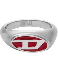 DIESEL - Red Enamel And Stainless Steel Signet Ring - Lyst