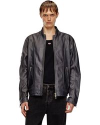 DIESEL - Leather Biker Jacket With Piping - Lyst