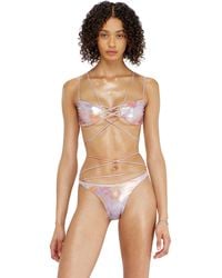 DIESEL - Strappy Metallic Bikini Top With Floral Print - Lyst