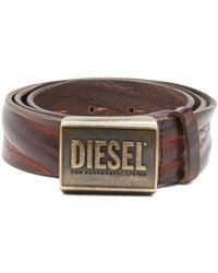 DIESEL - Leather Belt 4 Cm With Logo Plaque - Lyst