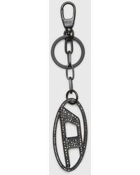 DIESEL - Metal Oval D Keyring With Crystals - Lyst