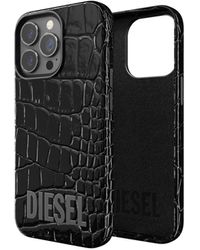 DIESEL Moulded Case Alligator Leather Wrap For Iphone 13 Pro - Black