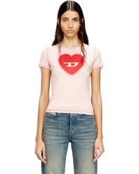 DIESEL - Slim T-Shirt With Heart Print And Studs - Lyst