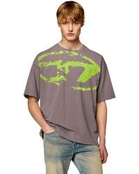 DIESEL - T-shirt con stampa distressed floccata - Lyst
