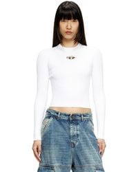 DIESEL - Rib-Knit Viscose-Blend Top With Oval D - Lyst