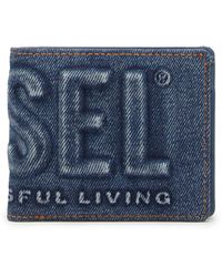 DIESEL - Bi-fold Wallet In Logo-embossed Denim - Lyst