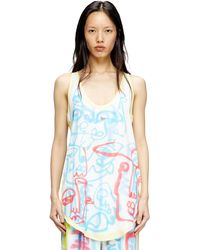 DIESEL - Satin Tank Top With Graffiti Print - Lyst
