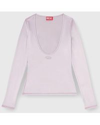 DIESEL - Nylon Slim Top Scoop Neck With Logo Oval D Embroidery - Lyst