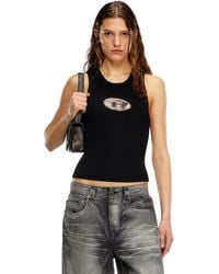 DIESEL - Top en maille cut-out avec plaque à logo - Lyst