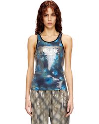 DIESEL - Floral Print Jersey Top With Sequins - Lyst