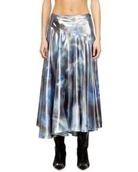 DIESEL - Falda Midi Metálica Con Estampado De Rosas Difuminadas - Lyst
