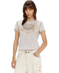 DIESEL - Jersey T-Shirt With Rhinestones And Burnout Effect - Lyst