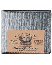 DIESEL - Leather Bi-fold Wallet With Denim Print - Lyst