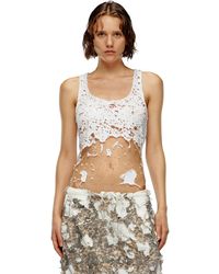 DIESEL - Tank top in tulle e jersey destroyed - Lyst