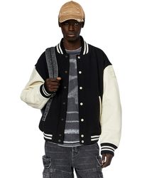 DIESEL - Bomber Jacket In Leather And Wool - Lyst