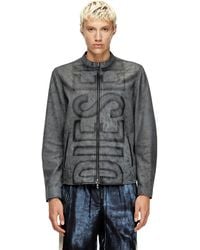 DIESEL - Behandelte Bikerjacke Aus Leder Mit Verblasstem Logo - Lyst