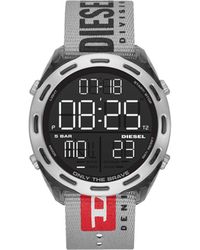 DIESEL Crusher Armbanduhr mit digitalem Ziffernblatt und grauem Nylonarmband