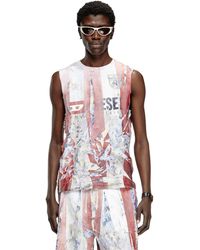 DIESEL - Floral Tank Top With Cracked Logo Print - Lyst