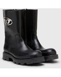 DIESEL - D-Hammer-Cut-Out Leather Boots With Logo Hardware - Lyst