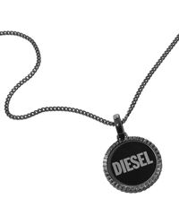 DIESEL - Gunmetal Stainless Steel Pendant Necklace - Lyst