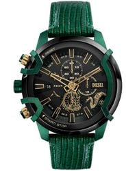 DIESEL - Griffed Chronograph Green Leather Watch - Lyst
