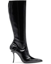 DIESEL - D-Ten & Half-Glossy Knee-High Boots With Curved Heel - Lyst