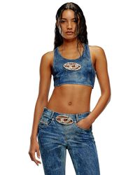 DIESEL - Cropped Denim Top With Crystal Plaque - Lyst
