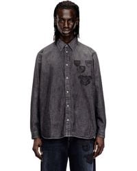 DIESEL - Denim Shirt With Embroidered Emblem - Lyst