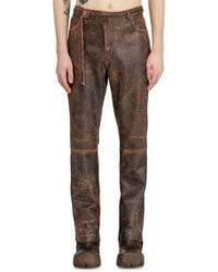 DIESEL - Cracked-Leather Pants With Biker Strap Detail - Lyst