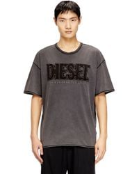 DIESEL - T-Shirt With Appliqué Logo And Raw Edge - Lyst