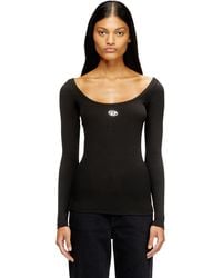 DIESEL - Long Sleeve Ribbed Top With Metallic Oval D - Lyst