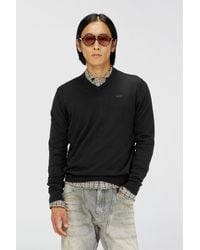 DIESEL - Cotton Knit V-Neck With Tonal Oval D Logo - Lyst